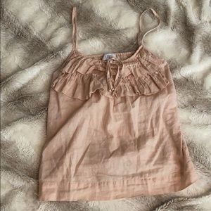 Nude pink linen top with ruffles